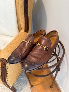 Gucci Brown Leather Horsebit Loafers
